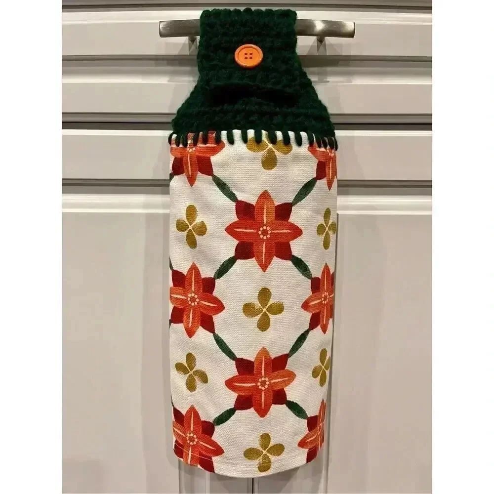 Crochet Top Kitchen Towel- Flowers orange